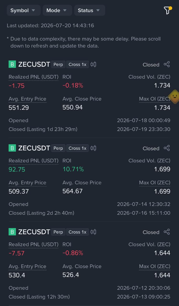 Live Binance trade history — account 1